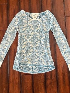 Arizona Jeans damask ornate pattern long sleeve top Size L